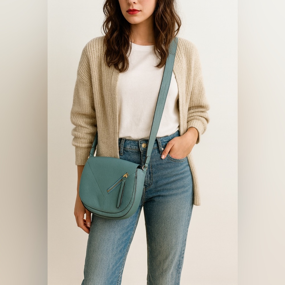 Tusk Teal Pebbled‎ Leather Crossbody Bag